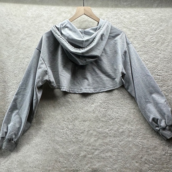 SHEIN Unity 1pc Solid Drop Shoulder Super Crop Hoodie in Gray Size S - Picture 5 of 5